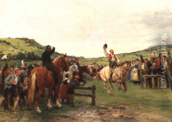 Der Sieger Des Pferderennens Oil Painting - Julius von Blaas