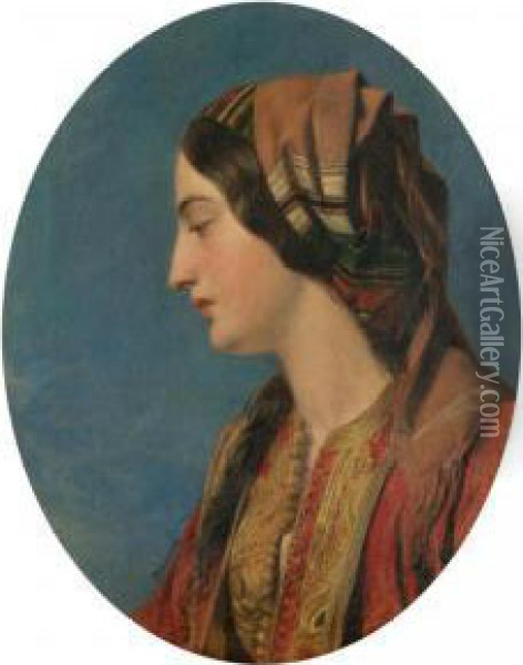 Head Of An Eastern Beauty Oil Painting - Henry Nelson O'Neil
