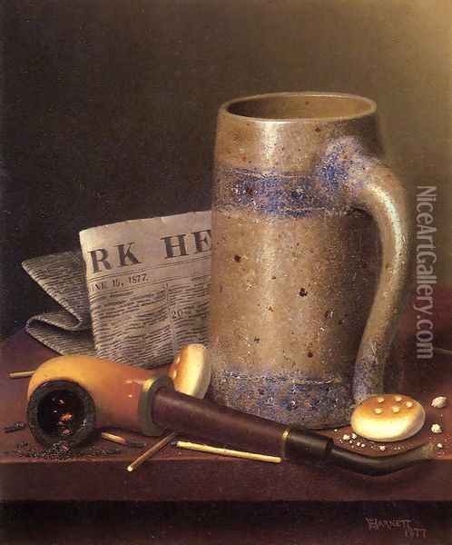 Still Life with Mug, Pipe and New York Herald Oil Painting - William Michael Harnett