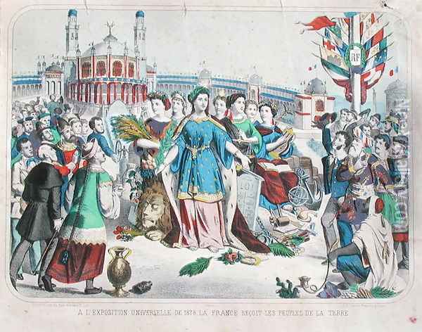 France receiving the people of the world at the Universal Exposition of 1878 Oil Painting - F. C. Wentzel