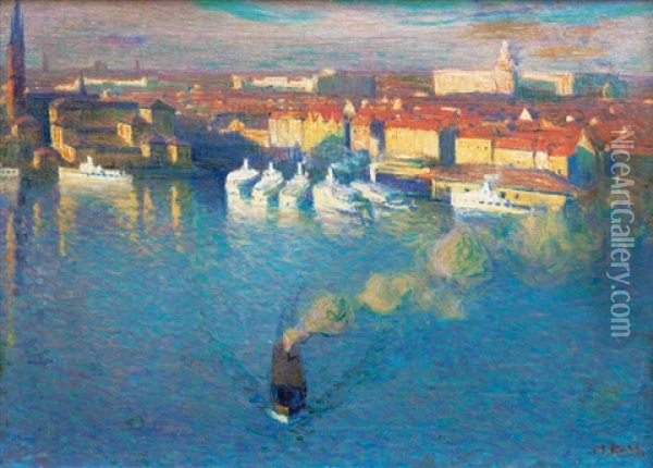 Port Of Stockholm Oil Painting - Heine Rath