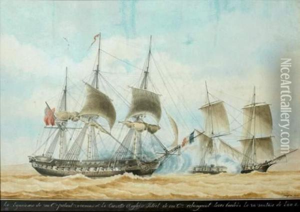 Combat Naval Devant Marseille Oil Painting - Jean Jerome Baugean