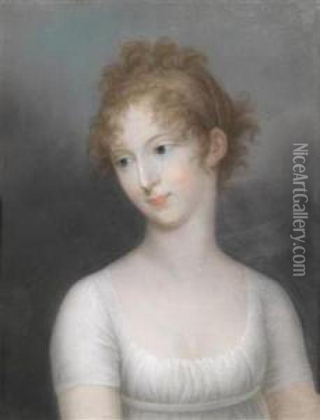 Portrait Of Charlotte Friederike Von Mecklenburg-schwerin In A White Dress Oil Painting - Friedrich Erhard Wagener