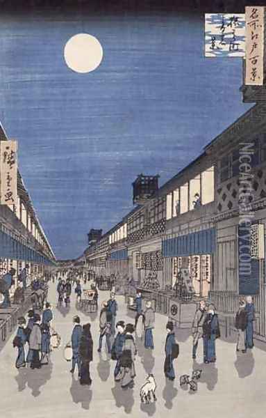Night time view of Saruwaka Street from Meisho Edo Hyakkei One Hundred Views of Edo Oil Painting - Utagawa or Ando Hiroshige