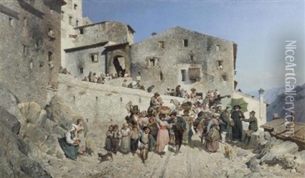 Emigrazione Dell Agro Romano (+ Partendo Und Tornando; Pair) Oil Painting - Giovanni Piancastelli