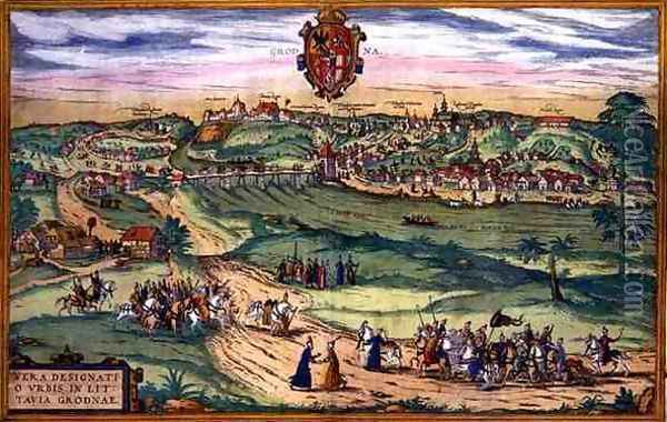 Town Plan of Grodno from Civitates Orbis Terrarum Oil Painting - Joris Hoefnagel