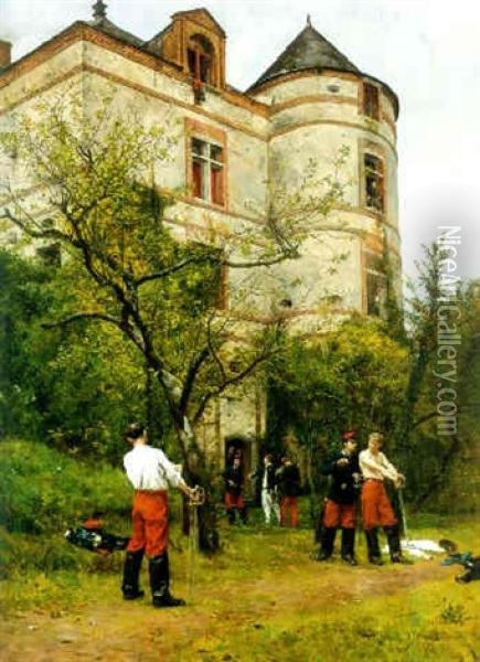 On The Dueling Ground Oil Painting - Etienne Prosper Berne-Bellecour