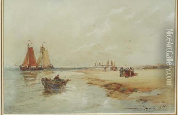 Katwijk Sands: Fisherfolk On The Beach At Katwijk Oil Painting - Thomas Bush Hardy