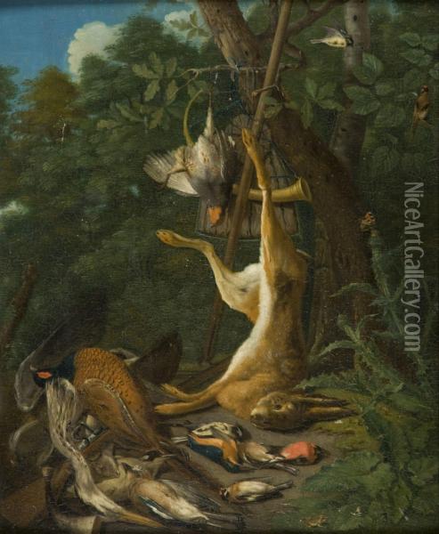 Trophee De Chasse Avec Lievre, Faisans Et Diversvolatiles Oil Painting - Johann Georg Hamilton