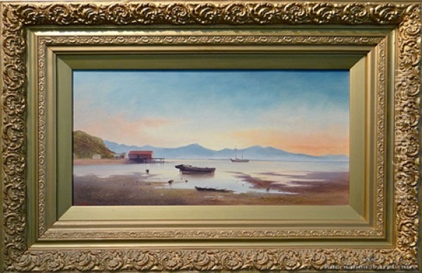 Low Tide, The Port, Nelson Oil Painting - Thomas Reginald Attwood