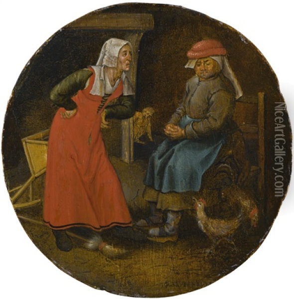 The Quarrelsome Housewife', Or 'the Scolding Woman And The Cackling Hen Oil Painting - Pieter Brueghel the Younger