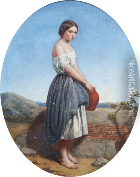 Girl At Well Oil Painting - Urbain Bouvier