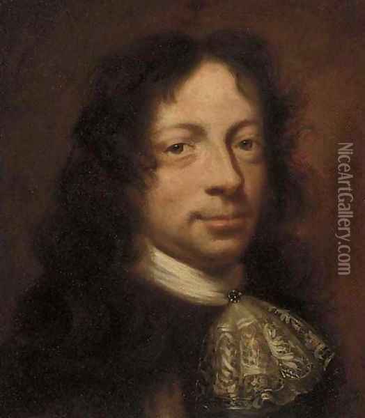 Portrait of a gentleman, head-and-shoulders, in a lace cravat Oil Painting - Sir John Baptist de Medina
