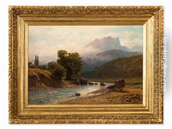 River Crossing In The Caucasus Oil Painting - Lev Felixovich Lagorio