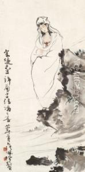 Guanyin With A Child Oil Painting - Huang Shaoqiang