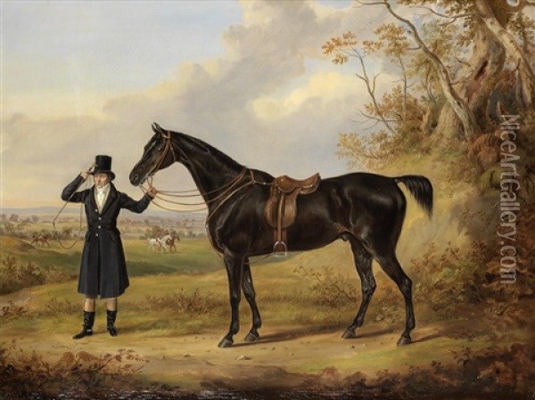 Tom Firr, Huntsman To The Quorn With Favourite Hunter Oil Painting - William Webb