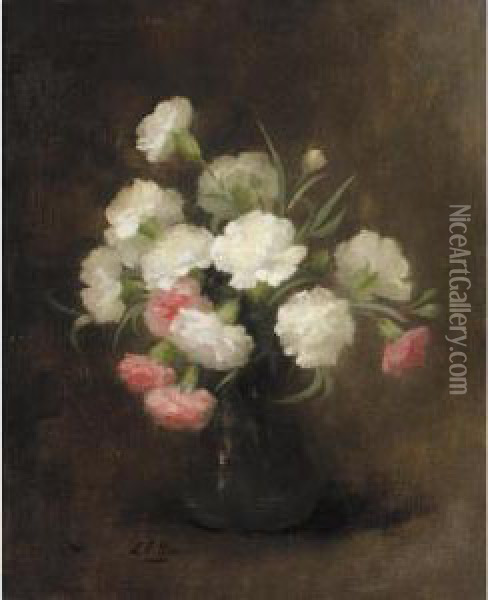 White And Pink Carnations Oil Painting - Louise Ellen Perman