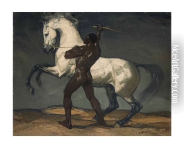 Homme Retenant Un Cheval Oil Painting - Henri Deluermoz
