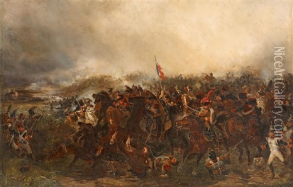 Napoleonische Truppen In Der Schlacht Gegen Russland Oil Painting - Moritz Delfs