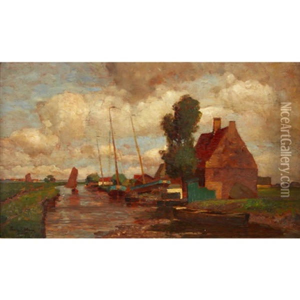 Kanal Im Franeker Oil Painting - Tina Blau-Lang