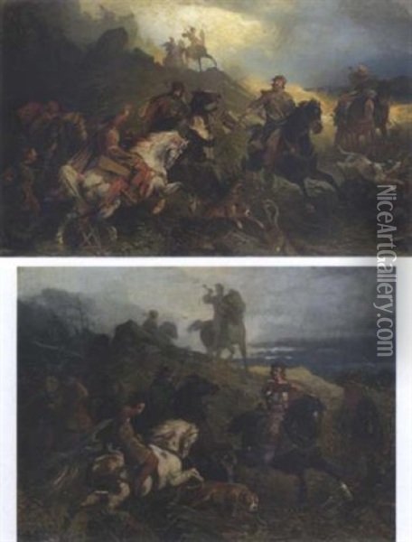 Mittelalterliche Reiterjagd Oil Painting - Woldemar Friedrich