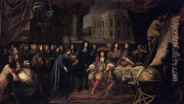 Colbert Presenting the Members of the Royal Academy of Sciences to Louis XIV in 1667 Oil Painting - Henri Testelin