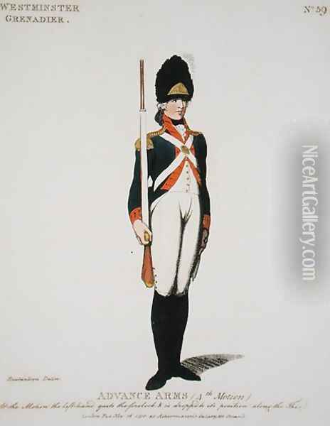 Westminster Grenadier, plate 59 from Loyal Volunteers of London and Environs, published 1798 Oil Painting - Thomas Rowlandson