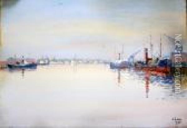 Port W Gdyni Oil Painting - Soter Jaxa Malachowski