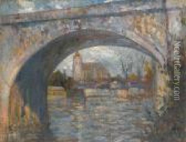 View Through The Bridge Oil Painting - Adolphe Feder