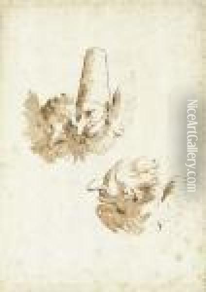 Three Punchinelli As Winged Cherubs Oil Painting - Giovanni Battista Tiepolo
