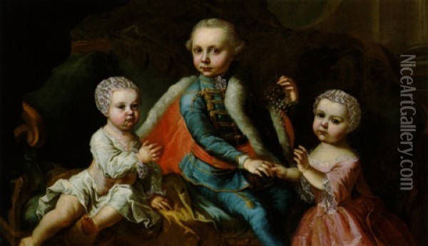 Der Uberlieferung Nach, Drei Kinder Der Furstlichen Familie Esterhazy Oil Painting - Johann Georg Weikert
