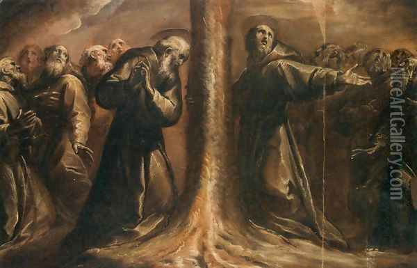 Religious Figures Praying at the Foot of a Tree Oil Painting - Giovanni Battista Crespi (Cerano II)