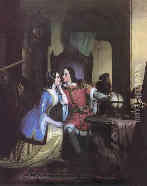 King Matthias and the Daughter of the Mayor of Breslau 1842 Oil Painting - Mihaly Kovacs