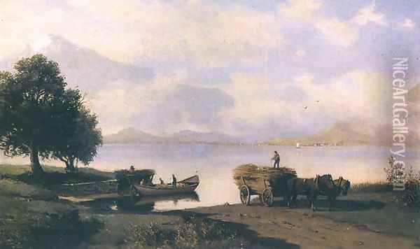On the Bank of a Lake Oil Painting - Hans Schleich