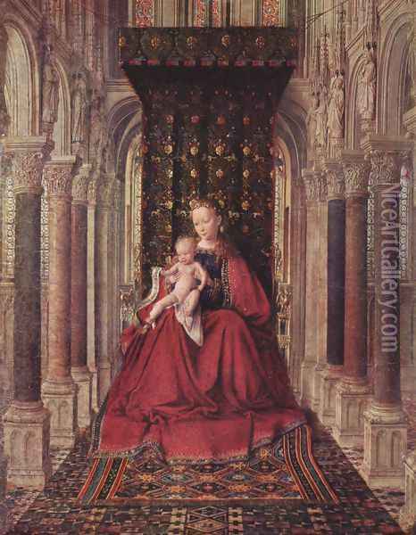 Marienplatz altar, Dresdner triptych, middle panel, Mary with child Oil Painting - Jan Van Eyck