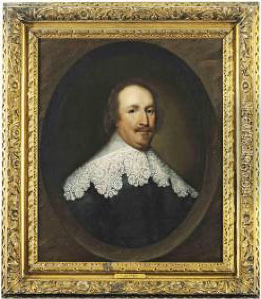 Portrait Of A Gentleman, Possibly William Lenthall (1591-1662) Oil Painting - Cornelius Janssens Van Ceulen