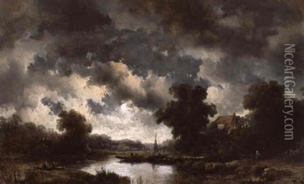 Flusslandschaft Mit Gewitterwolken Oil Painting - Remigius Adrianus van Haanen
