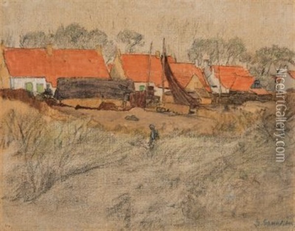 La Panne Dorf Oil Painting - Gustav Schoenleber