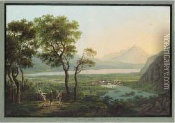 Vue D'unterseen Vers Le Lac De Thoune Dans Le Ct. De Berne Oil Painting - Ludwig Bleuler