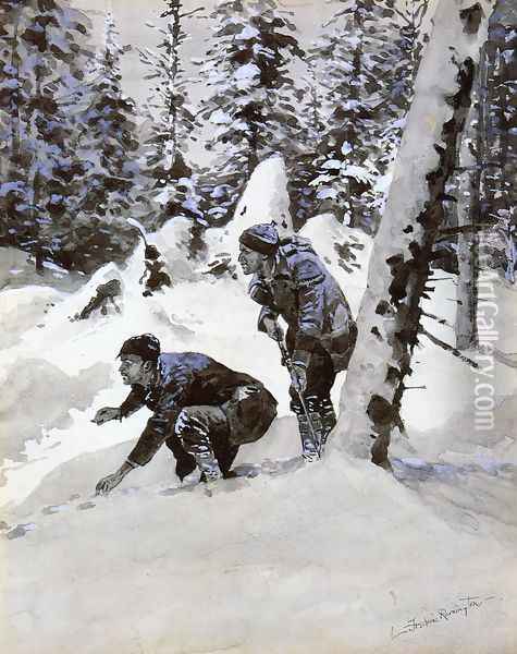 On the Caribou Tracks Oil Painting - Frederic Remington