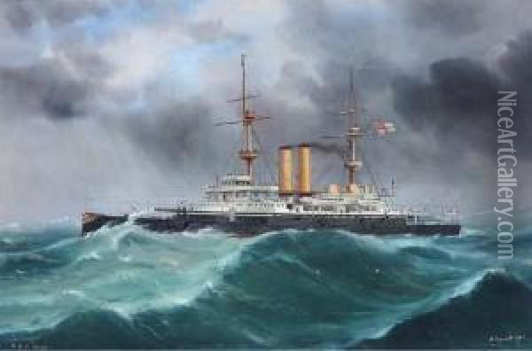 The Battleship H.m.s. Hood In A Heavy Swell Oil Painting - Gaetano Esposito