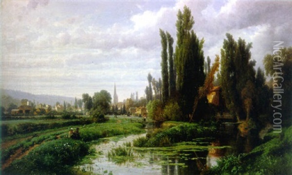 A View Of Lisieux (calvados) Oil Painting - Louis Auguste Lapito