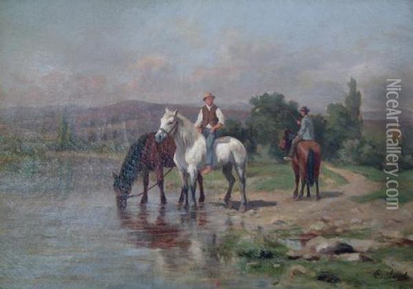 Watering The Horses Oil Painting - Martin Coulaud