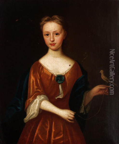 Portrait Of A Girl Holding A Bird Oil Painting - Hans Hysing