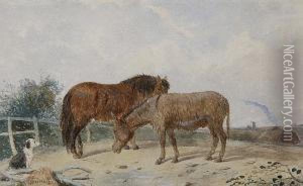 Pony, Donkey And Gypsy Camp Oil Painting - J. Duvall