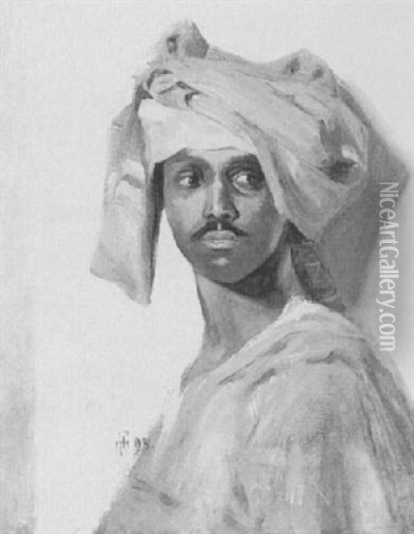 A Portrait Of An African Man Oil Painting - Ludwig Hans Fischer