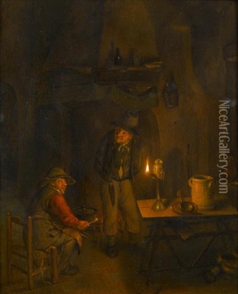 Topers In A Candlelit Interior Oil Painting - Richard Brakenburg