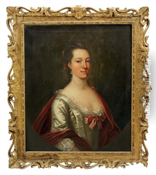 Portrait Of Elizabeth, Wife Of Samuel Cook In A White Silk Dress With A Lace Trim Oil Painting - Francis Lindo