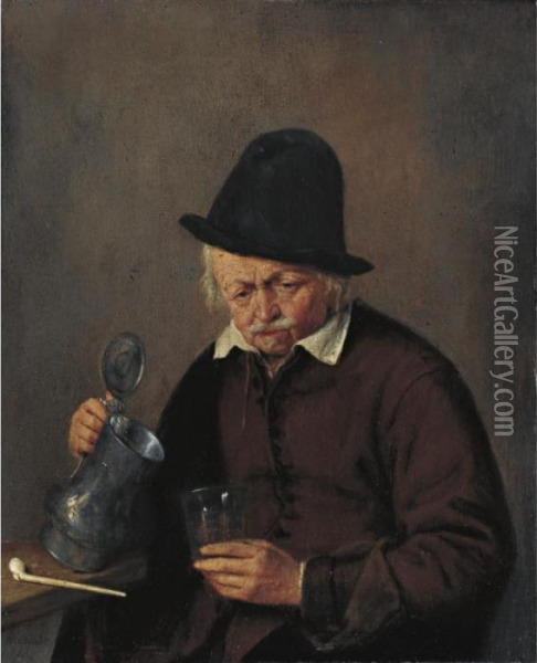 A Man Holding A Tankard And A Glass Oil Painting - Adriaen Jansz. Van Ostade