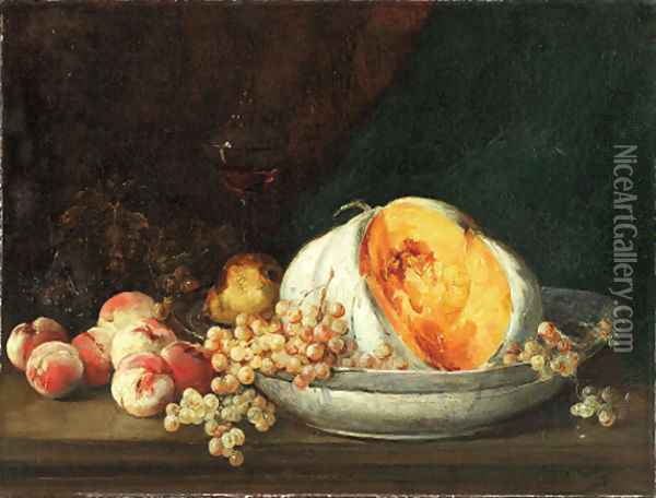 Still life of fruit in an interior Oil Painting - Antoine Vollon